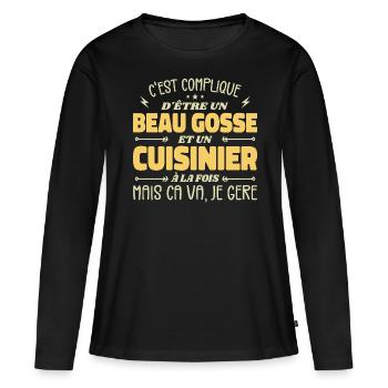 Beau gosse homme cuisinier - T-shirt manches longues Premium bio Femme - noir - Devant - Julia (174cm)