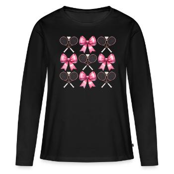Coquette Bow Raquette de Badminton Rose - T-shirt manches longues Premium bio Femme - noir - Devant - Julia (174cm)