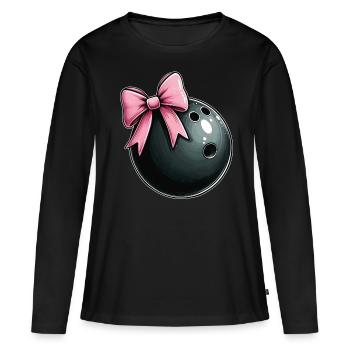 Coquette bowling bowling équipe Ruban rose - T-shirt manches longues Premium bio Femme - noir - Devant - Julia (174cm)
