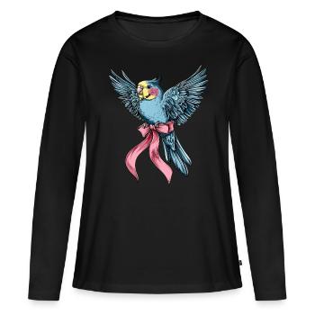 Coquette Bow Perruche Perruche Perroquet - T-shirt manches longues Premium bio Femme - noir - Devant - Julia (174cm)