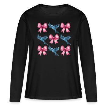 Coquette Bow Perruche Perruche Perroquet - T-shirt manches longues Premium bio Femme - noir - Devant - Julia (174cm)