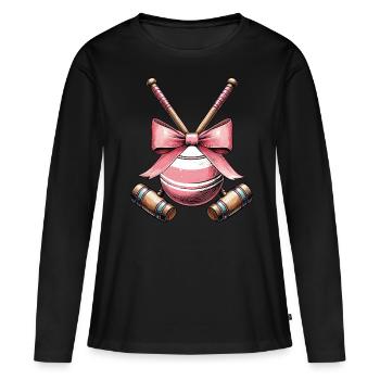 Coquette Bogen Krocketschläger Ball rosa Schleife - Frauen Premium Bio Langarmshirt - Schwarz - Vorne - Julia (174cm)