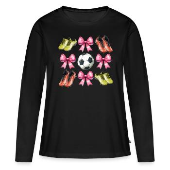 Coquette Bogen Fußball Spieler Mütter Tag rosa - Frauen Premium Bio Langarmshirt - Schwarz - Vorne - Julia (174cm)