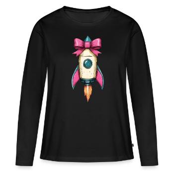 Coquette proue fusée spatiale navette spatiale - T-shirt manches longues Premium bio Femme - noir - Devant - Julia (174cm)