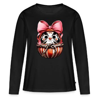 Coquette Bogen Daruma Puppe Japan Rosa Schleife - Frauen Premium Bio Langarmshirt - Schwarz - Vorne - Julia (174cm)