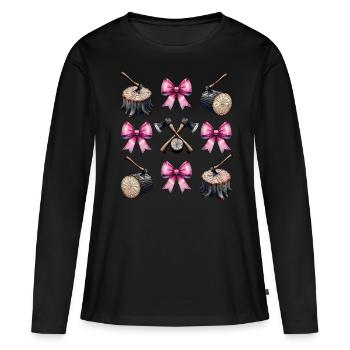 Coquette Bogen Holzarbeiter Logger Mütter Tag Rosa - Frauen Premium Bio Langarmshirt - Schwarz - Vorne - Julia (174cm)
