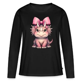 Coquette Arc Triceratops Dinosaure Rose - T-shirt manches longues Premium bio Femme - noir - Devant - Julia (174cm)