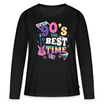 années quatre-vingt-dix - T-shirt manches longues Premium bio Femme - noir - Devant - Julia (174cm)