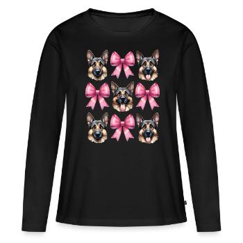 Coquette noeud berger allemand maman ruban rose - T-shirt manches longues Premium bio Femme - noir - Devant - Julia (174cm)