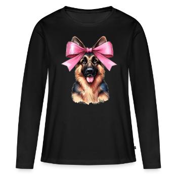 Coquette noeud berger allemand maman ruban rose - T-shirt manches longues Premium bio Femme - noir - Devant - Julia (174cm)
