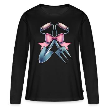 Coquette Bogen Gartenarbeit Gärtner Schaufel Rosa - Frauen Premium Bio Langarmshirt - Schwarz - Vorne - Julia (174cm)