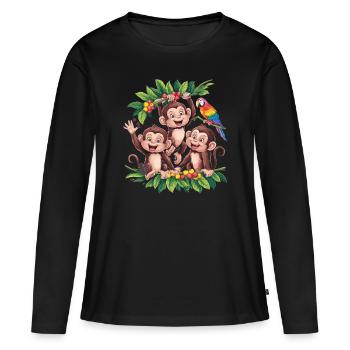 Drôles de singes dans la jungle avec perroquet et - T-shirt manches longues Premium bio Femme - noir - Devant - Julia (174cm)