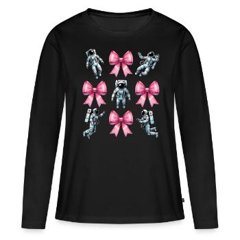 Coquette noeud astronaute espace ruban rose maman - T-shirt manches longues Premium bio Femme - noir - Devant - Julia (174cm)