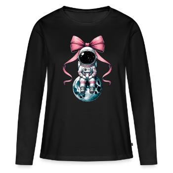 Coquette noeud astronaute espace ruban rose maman - T-shirt manches longues Premium bio Femme - noir - Devant - Julia (174cm)