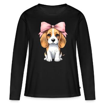 Coquette noeud Beagle Chien Maman Ruban Rose - T-shirt manches longues Premium bio Femme - noir - Devant - Julia (174cm)