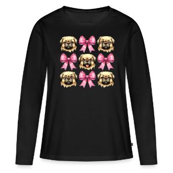 Coquette noeud pékinois chien maman ruban rose - T-shirt manches longues Premium bio Femme - noir - Devant - Julia (174cm)