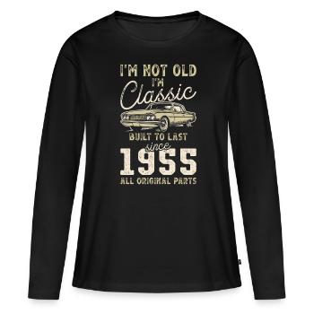 Geboren 1955 Geburtstag Oldtimer - Frauen Premium Bio Langarmshirt - Schwarz - Vorne - Julia (174cm)