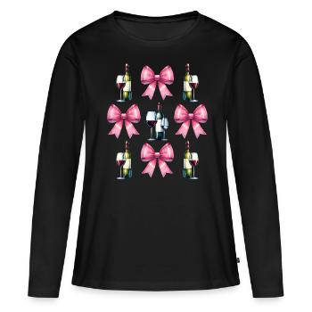 Coquette Bow Buveur de Vin Rose - T-shirt manches longues Premium bio Femme - noir - Devant - Julia (174cm)