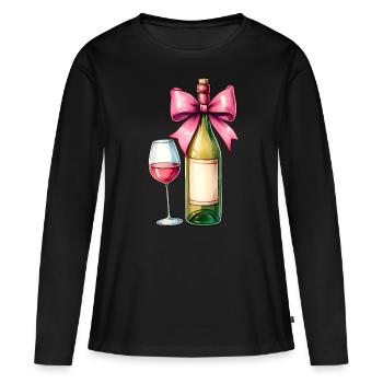 Coquette Bow Buveur de Vin Rose - T-shirt manches longues Premium bio Femme - noir - Devant - Julia (174cm)
