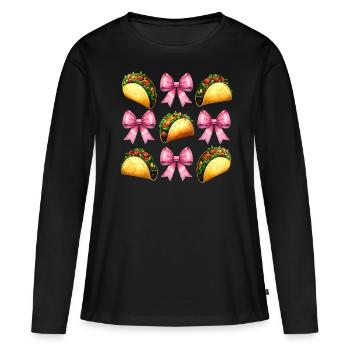 Coquette Bow Tacos Cuisine Mexicaine Ruban Rose - T-shirt manches longues Premium bio Femme - noir - Devant - Julia (174cm)