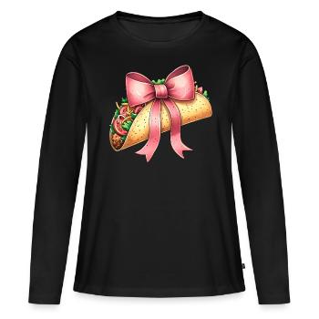 Coquette Bow Tacos Cuisine Mexicaine Ruban Rose - T-shirt manches longues Premium bio Femme - noir - Devant - Julia (174cm)