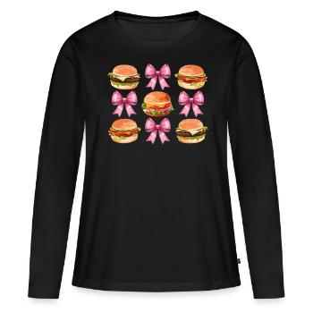 Coquette Bow Burger Hamburger Ruban Rose Maman - T-shirt manches longues Premium bio Femme - noir - Devant - Julia (174cm)