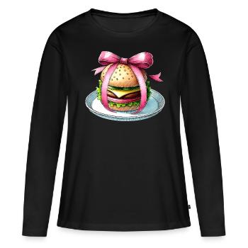 Coquette Bow Burger Hamburger Ruban Rose Maman - T-shirt manches longues Premium bio Femme - noir - Devant - Julia (174cm)