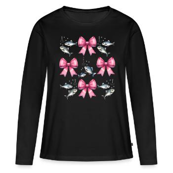 Coquette Bow Hameçon Pink Bow - T-shirt manches longues Premium bio Femme - noir - Devant - Julia (174cm)
