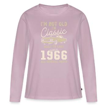 Né en 1966 Anniversaire Voiture classique - T-shirt manches longues Premium bio Femme - rose poudré - Devant - Julia (174cm)