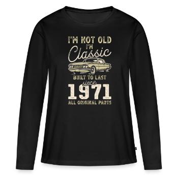 Né en 1971 Anniversaire Voiture classique - T-shirt manches longues Premium bio Femme - noir - Devant - Julia (174cm)