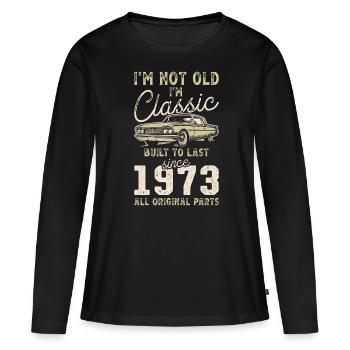 Né en 1973 Anniversaire Voiture classique - T-shirt manches longues Premium bio Femme - noir - Devant - Julia (174cm)
