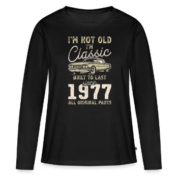 Né en 1977 Anniversaire Voiture classique - T-shirt manches longues Premium bio Femme - noir - Devant - Julia (174cm)