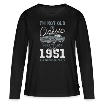 Né en 1951 Anniversaire Voiture classique - T-shirt manches longues Premium bio Femme - noir - Devant - Julia (174cm)
