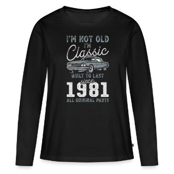 Geboren 1981 Geburtstag Oldtimer - Frauen Premium Bio Langarmshirt - Schwarz - Vorne - Julia (174cm)