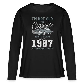 Né en 1987 Anniversaire Voiture classique - T-shirt manches longues Premium bio Femme - noir - Devant - Julia (174cm)