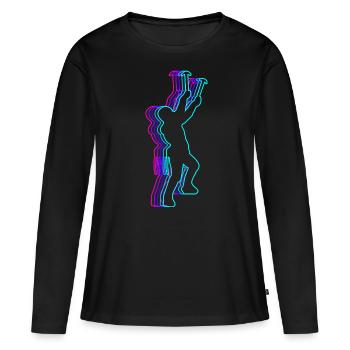 Retro Felsklettern Felskletterer Bouldern - Frauen Premium Bio Langarmshirt - Schwarz - Vorne - Julia (174cm)