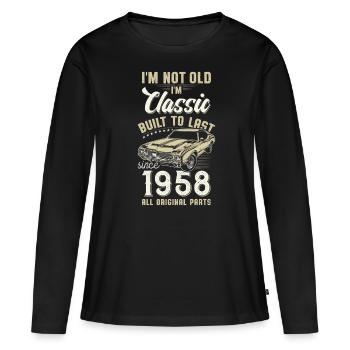 Né en 1958 Anniversaire Voiture classique - T-shirt manches longues Premium bio Femme - noir - Devant - Julia (174cm)
