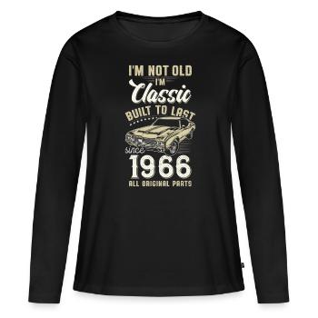 Geboren 1966 Geburtstag Oldtimer - Frauen Premium Bio Langarmshirt - Schwarz - Vorne - Julia (174cm)