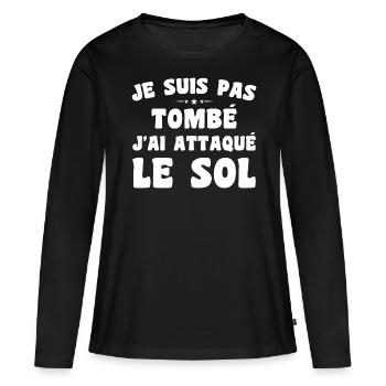 je suis pas tombé j'ai attaqué le sol - T-shirt manches longues Premium bio Femme - noir - Devant - Julia (174cm)