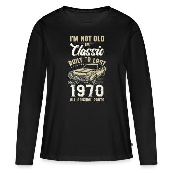 Geboren 1970 Geburtstag Oldtimer - Frauen Premium Bio Langarmshirt - Schwarz - Vorne - Julia (174cm)