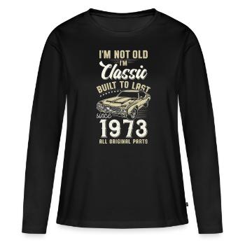 Né en 1973 Anniversaire Voiture classique - T-shirt manches longues Premium bio Femme - noir - Devant - Julia (174cm)