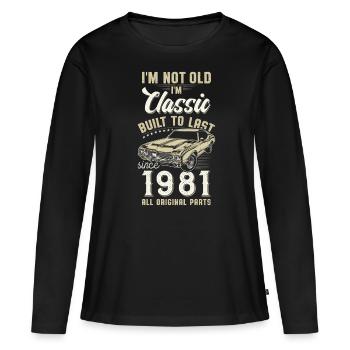 Geboren 1981 Geburtstag Oldtimer - Frauen Premium Bio Langarmshirt - Schwarz - Vorne - Julia (174cm)