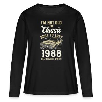 Né en 1988 Anniversaire Voiture classique - T-shirt manches longues Premium bio Femme - noir - Devant - Julia (174cm)
