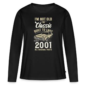 Né en 2001 Anniversaire Voiture classique - T-shirt manches longues Premium bio Femme - noir - Devant - Julia (174cm)