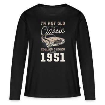 Né en 1951 Anniversaire Voiture classique - T-shirt manches longues Premium bio Femme - noir - Devant - Julia (174cm)