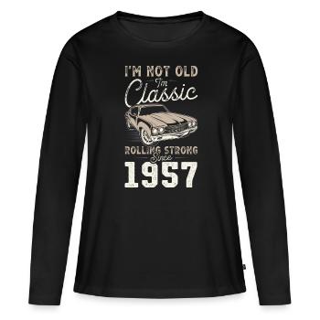 Né en 1957 Anniversaire Voiture classique - T-shirt manches longues Premium bio Femme - noir - Devant - Julia (174cm)