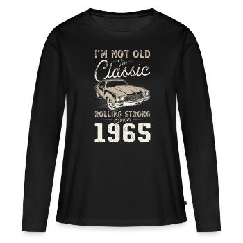 Né en 1965 Anniversaire Voiture classique - T-shirt manches longues Premium bio Femme - noir - Devant - Julia (174cm)