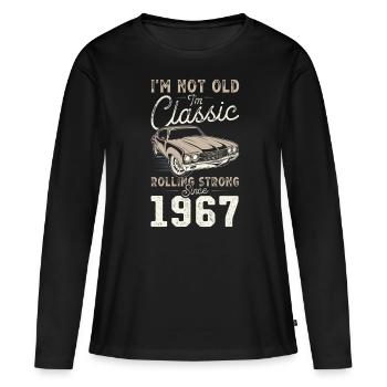 Geboren 1967 Geburtstag Oldtimer - Frauen Premium Bio Langarmshirt - Schwarz - Vorne - Julia (174cm)
