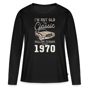 Geboren 1970 Geburtstag Oldtimer - Frauen Premium Bio Langarmshirt - Schwarz - Vorne - Julia (174cm)