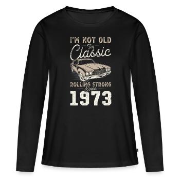 Né en 1973 Anniversaire Voiture classique - T-shirt manches longues Premium bio Femme - noir - Devant - Julia (174cm)